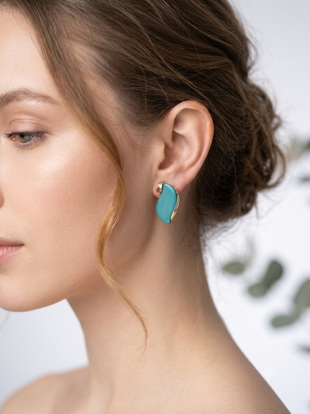 Listener Gold-Plated Teal Statement Clip on Earrings